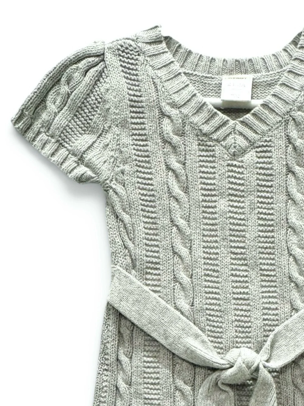 NWOT Old Navy Girls' 2T Gray Cable-Knit Short-Sleeve Belted Sweater Dress